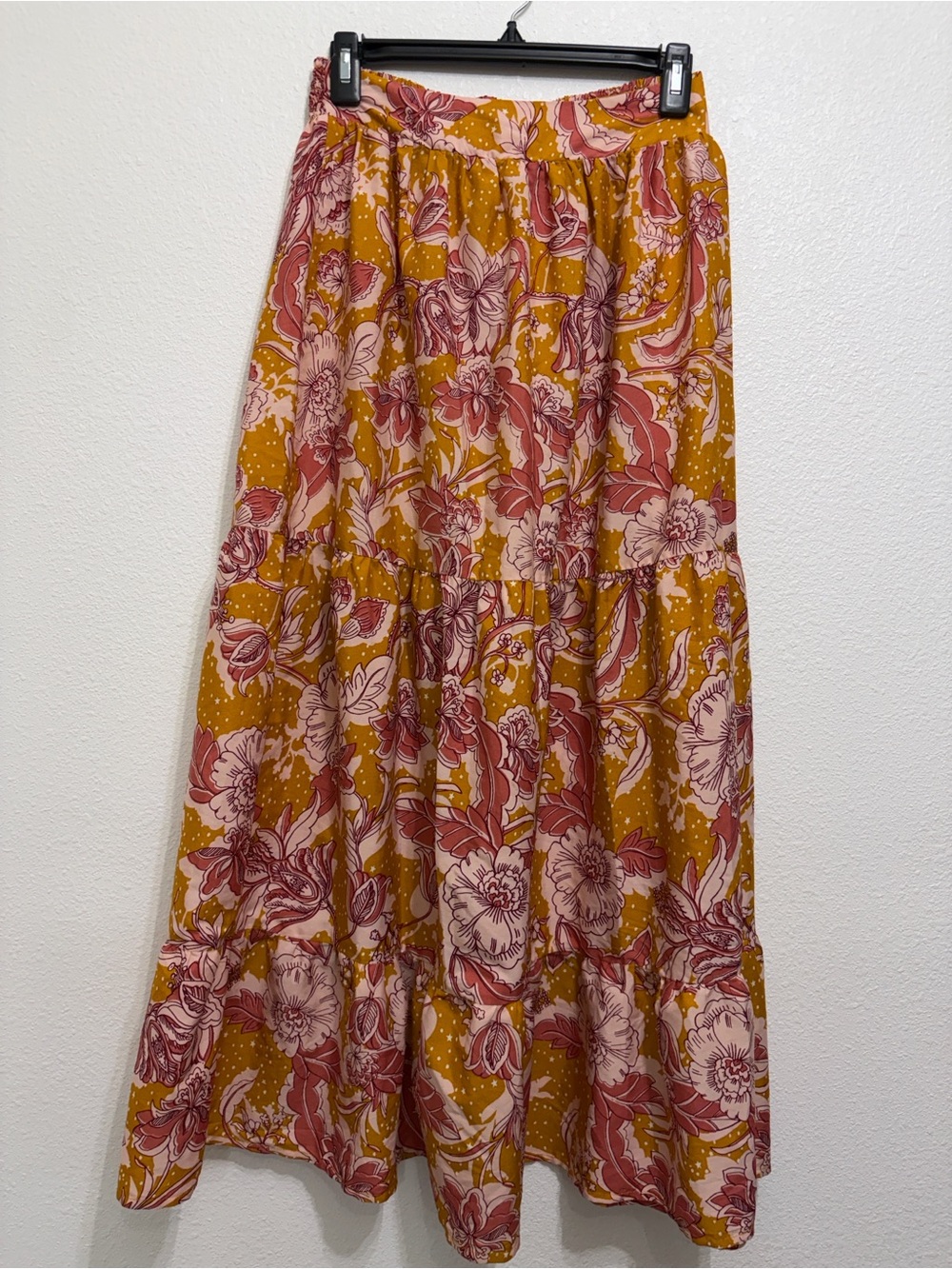 B.O.G Collective - Mustard Floral Tiered Maxi Skirt - Women